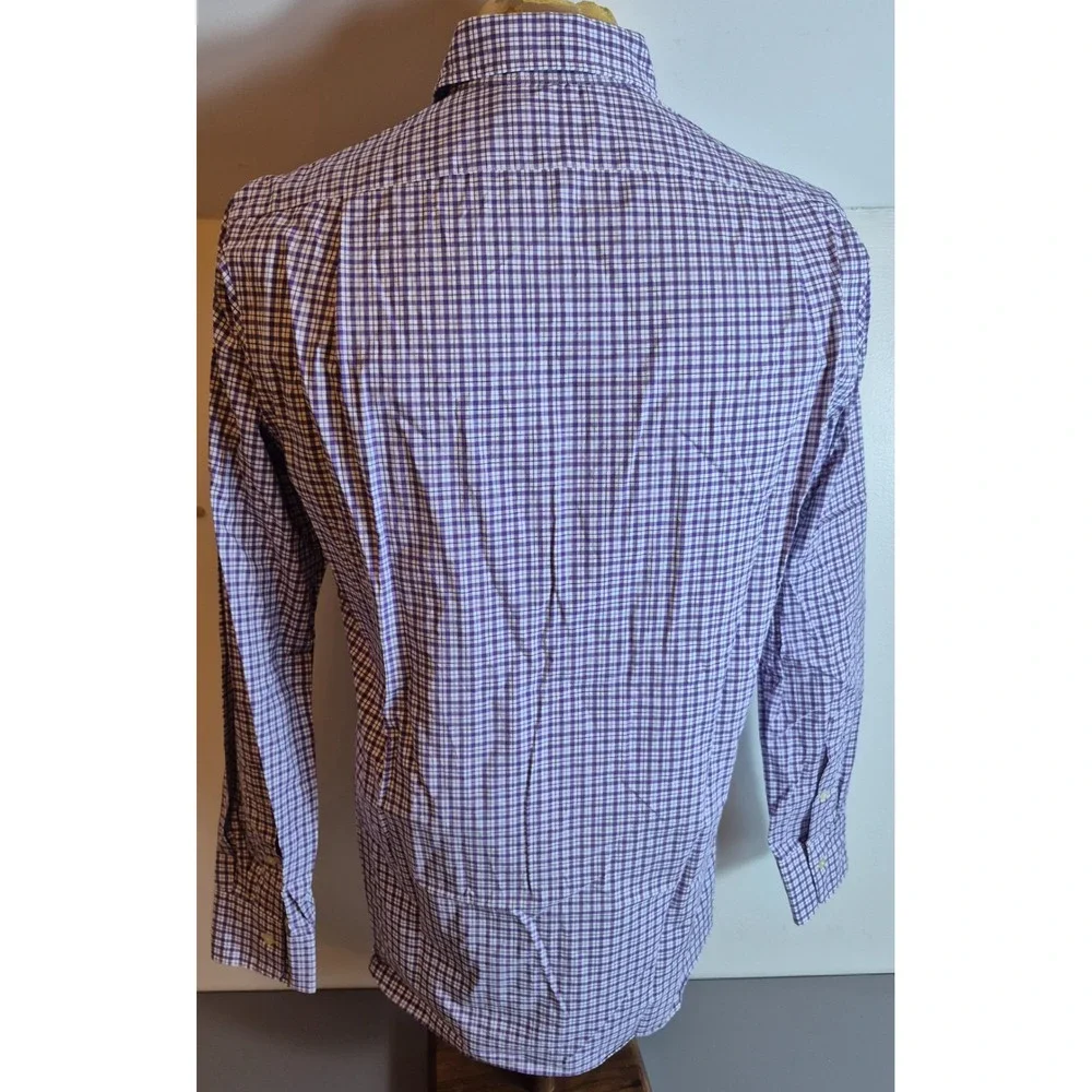 Polo Ralph Lauren Mens Cotton Stretch Dress Shirt Small Purple White Blue Check